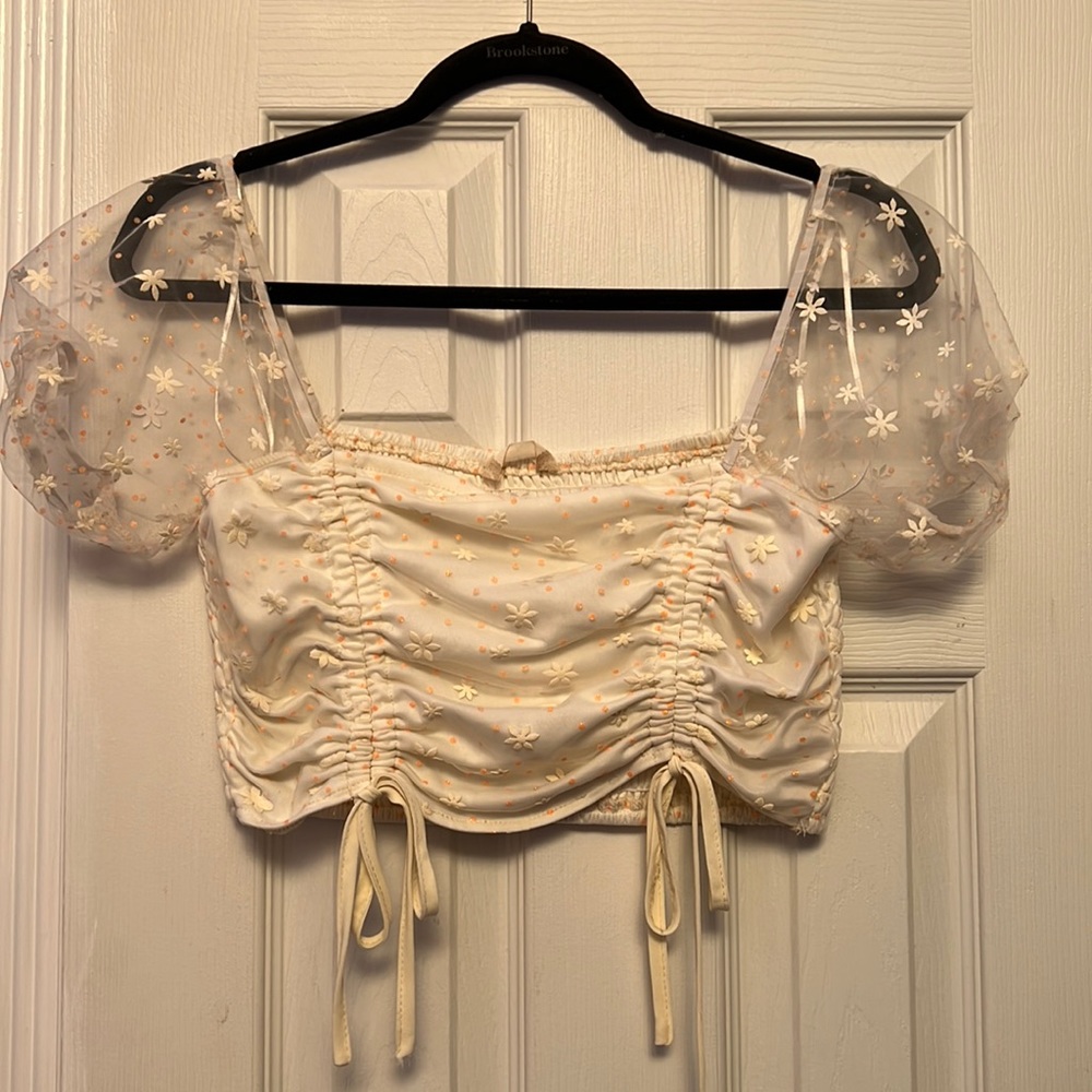 Altar’d State cream/white cropped blouse with mesh